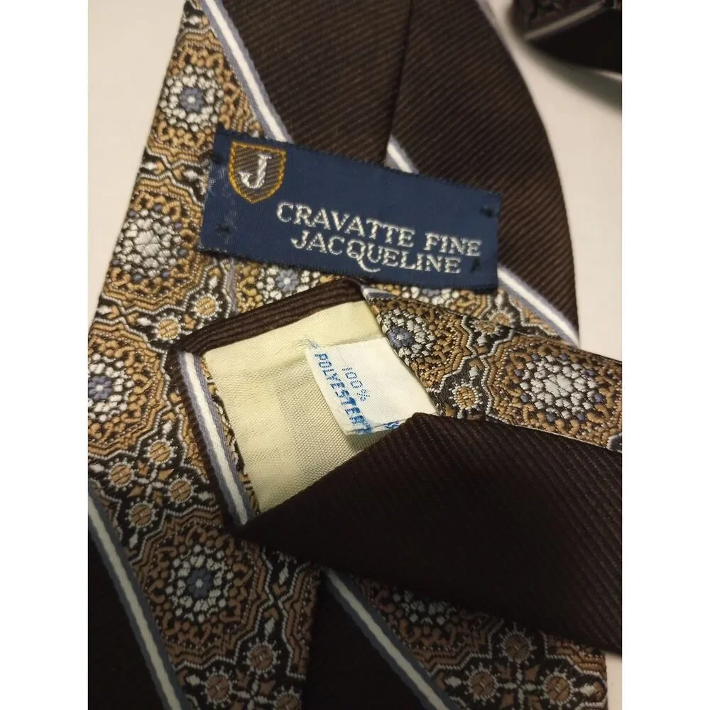 Cravatte Fine Jacqueline Brown Blue 100% Polyester Men's Neck Tie 56 inches